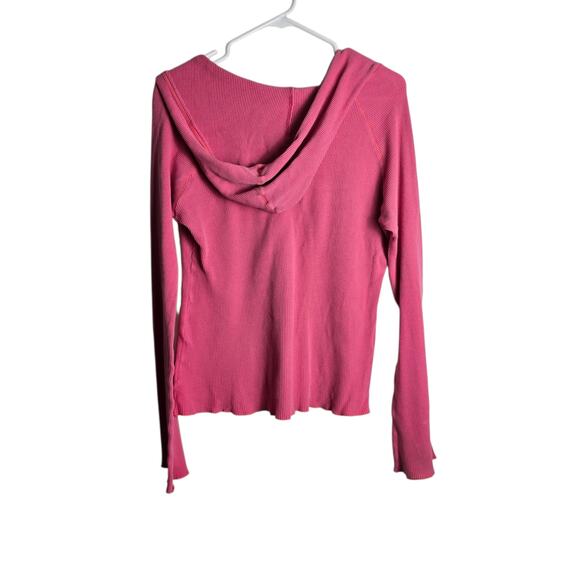 Y2K Victoria’s Secret Pink Thermal Hoodie Top Waffle Knit Lettuce Hem M 2005 - Picture 3 of 8